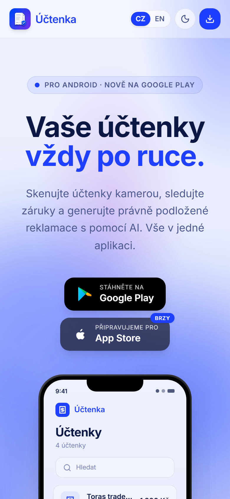 Účtenka — our app